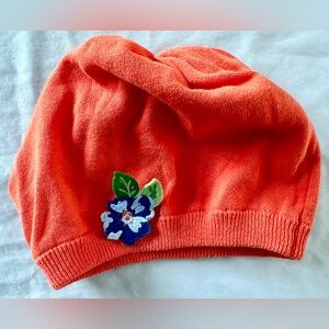 Gymboree Girls Size L Orange Knit Beanie Hat w/ Floral Appliqué